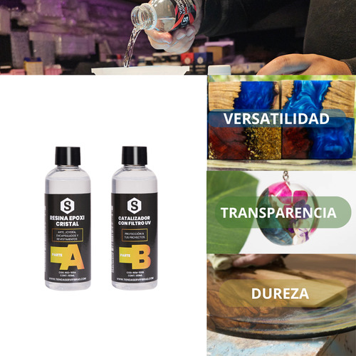 Kit Resina Cristal Epoxi Con Filtro Uv 200 Ml + Vaso 100ml Color Transparente