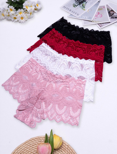 Pack 4 Panties Cachetero Premium Encaje Mujer Bordado Comodo