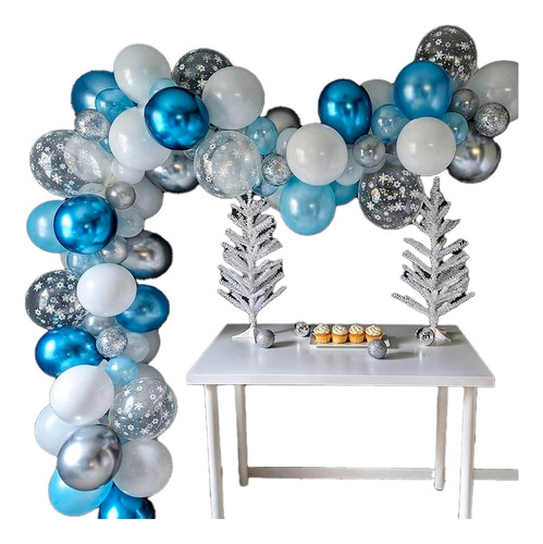 Decoracion Globos Arco Blanco Azul Plateado Estrellas