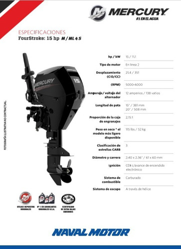 Imagen 4 de 5 de Motor Mercury 15 M 4s (4 Tiempos)