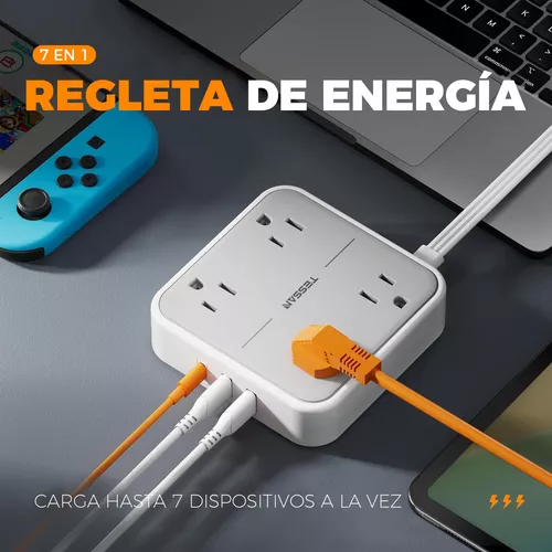 Enchufe Multiple con USB, Extensor de Enchufe Multiple con 2 Cargador USB y  1 Puerto Type-C, Multicontacto Pared Adaptador Clavija con 3 Salidas de CA  para el Hogar, Mesita de Noche, Oficina