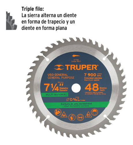 Sierra Circular 48 Dientes 7-1/4, Truper