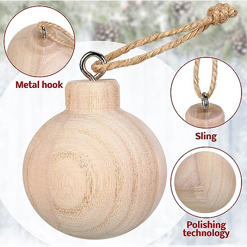 Conjunto De 6 Bolas De Navidad De Madera De Paulownia D...
