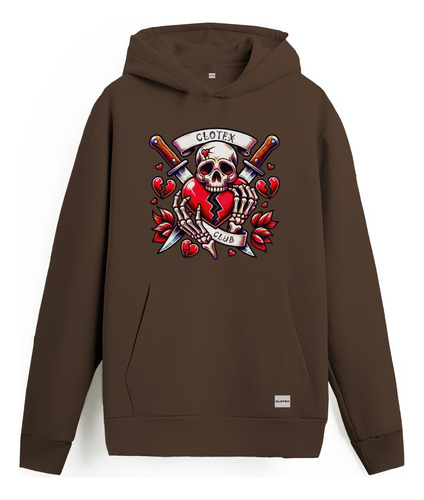 Buzo Hoodie Canguro Frizado Skull Clotex Estampado