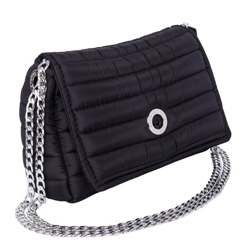 Bolsa bandolera Sundar CROSSBODY Andrea diseño liso de poliéster  negra con correa de hombro metálico y herrajes metal