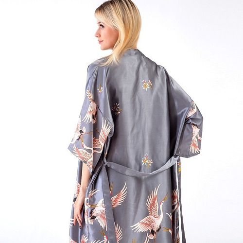 Kimono Japonés Yukata Grúa Manga Corta Túnica Dor Ropa