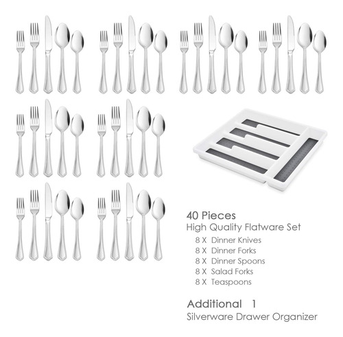 Juego De Cubiertos De 40 Piezas Con Bandeja Organizadora De