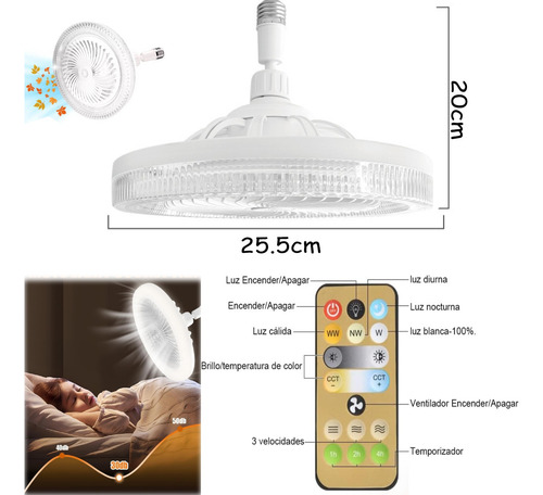 Ventilador De Techo Con Luz Led Lámpara Con Control Remoto