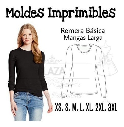 Moldes Patrones Imprimibles De Ropa Remera Ml Xs Al 3xl