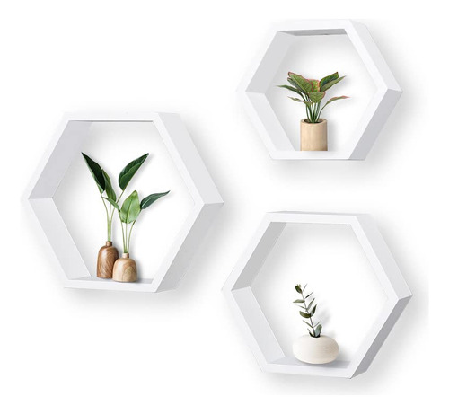 Juego 3 Estantes Flotantes Hexagonales Blancos Decorativos P