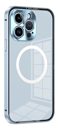 Funda De Metal Translúcido Para iPhone Con Magsafe Color Azul For iPhone 12 Pro Max