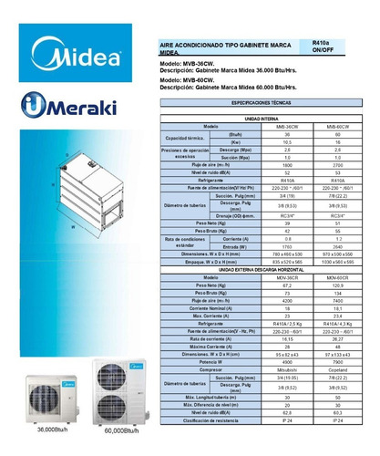 Imagen 3 de 3 de Aire Acondicionado Split Gabinete 5tr 220-230v 1ph Midea