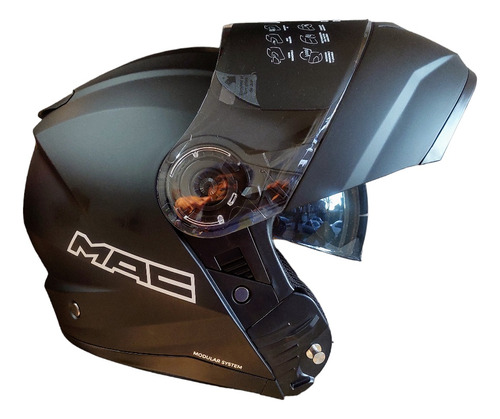 Casco Moto Rebatible Mac Rock Solid Negro Mate Doble Visor-