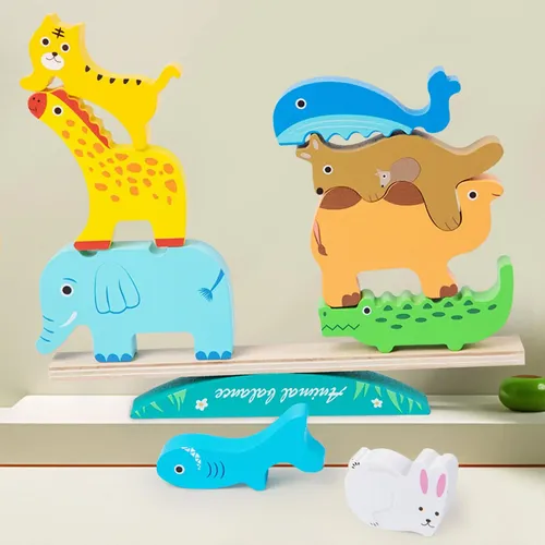 Bloques Apilables De Madera Con Animales – Juego Montessori De Equilibrio Y Clasificación Para Niños De 1 A 4 Años
