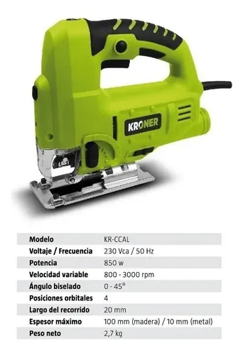 Sierra Caladora De Mano Kroner 850w Profesional 3000 Rpm