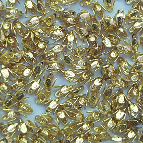 Small Leaf Bell Caps Bails 5mm Gold Tone Four Prong. Pk...