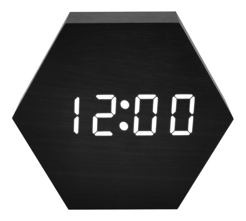 Reloj Y Despertador Minimalista Madera Led Digital Exagono