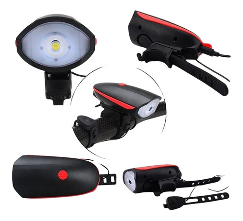 Imagem 3 de 4 de Farol Lanterna Led Bicicleta Com Buzina Recarregável Usb