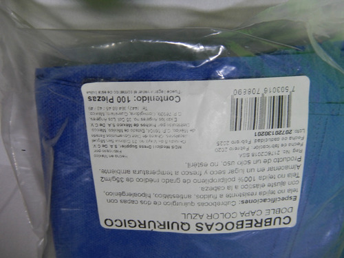 Cubrebocas Grado Quirurgico Doble Capa, 100 Pz Polipropileno