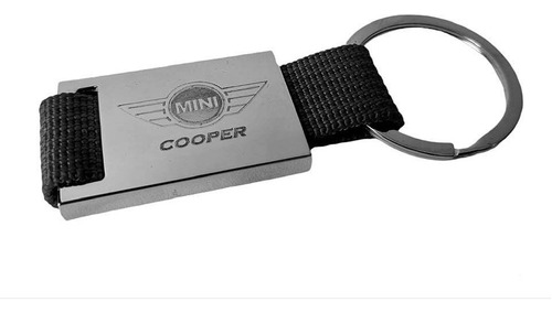 Llavero Mini Cooper  Tira Tela Negro Grabado Nombre C/caja