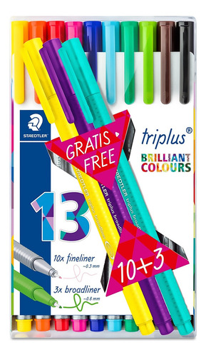 Bolígrafo de punta fina Staedtler Triplus fineliner 10 colores y 3 broadliner