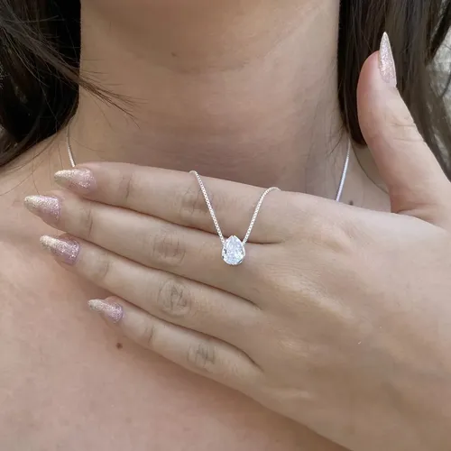 Colar Prata 925 Feminino Ponto De Luz + Brinco Gota Zircônia Prateado