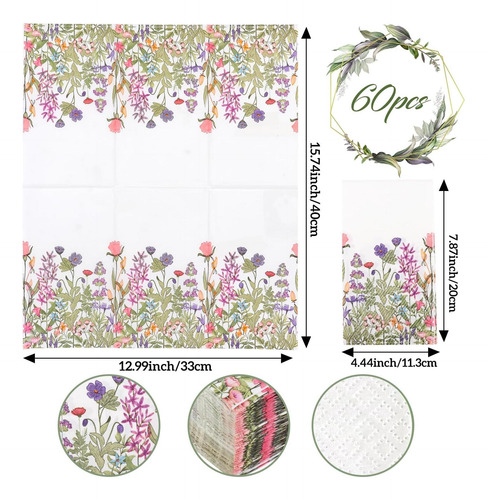 Juego 60 Paquetes De Servilletas Florales Para Huéspedes