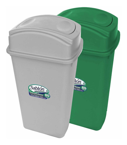 Pack 2 Cestos 80 L Verde Y Gris Con Tapa Balancín Lateral