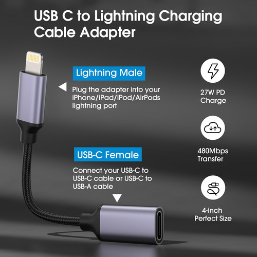 Adaptador Usb C A Lightning Techmatte 27 W Pd De Carga Rápid