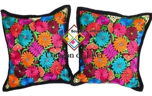 2 Fundas Mismo Diseño Y Color Bordadas De Flores Artesanales