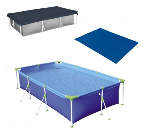 Kit Piscina Retangular Premium 3700 L + Capa E Forro Mor