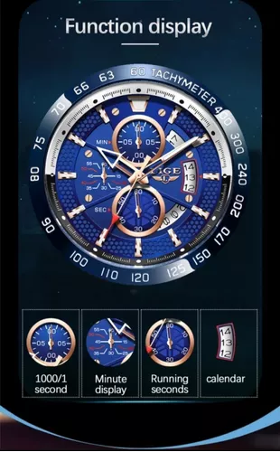 Reloj Lige Original Acero Cronografo Para Hombre LG9982C Azul Cobrizo