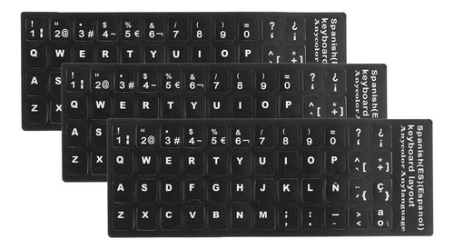3x Español Para Computadora Letras Blancas Tapas Adhesivas