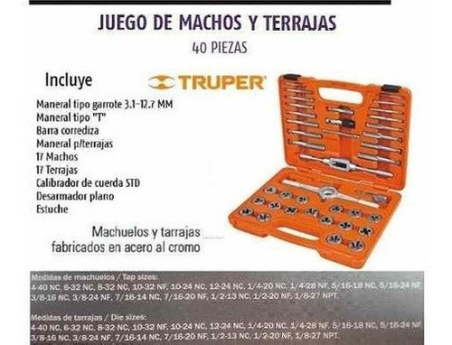 Imagen 3 de 6 de Juego Machos Y Terrajas 40 Piezas Truper Estuche Kit Set 11