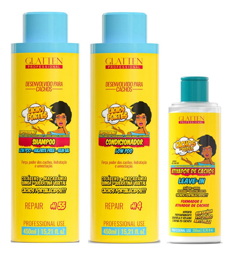 Glatten Cachos Fortes Shampoo E Condicionador E Leave-in