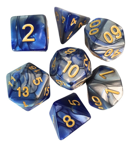 Dados Rpg Azul Escuro Com Cinza C/n Dourado