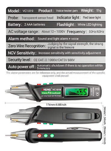 Detector De Voltaje Puntero Laser Rojo Linterna Aneng-vc1019