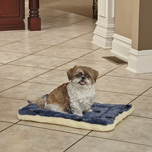 Cama Reversible Con Estampado De Patas Para Mascotas En Azul