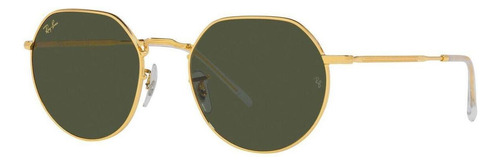 Anteojos de sol Ray-Ban Jack Small con marco de metal color polished gold, lente green de cristal clásica, varilla polished gold de metal - RB3565