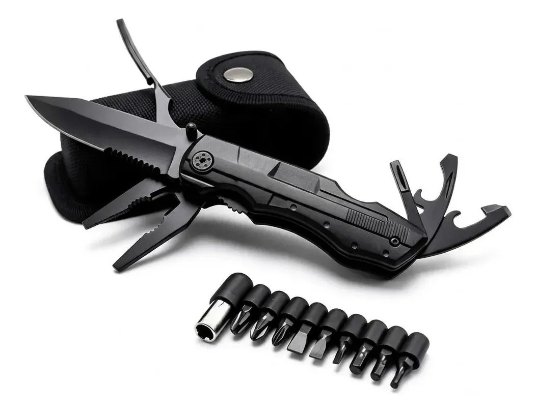 Navaja Multiuso Tactica Militar Destornillador Dado Portatil Negro Plegable Alicate Practico Accesorio Multiherramienta Campamento Senderismo Inoxidable Segunda