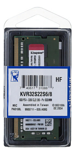 Memoria Ram Kingston Ddr4 8gb 3200mhz 260 Pin Para Laptop