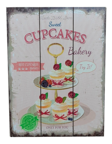 Cuadro Decorativo Vintage  30x40cm Cupcakes  - Sheshu
