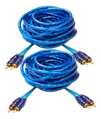 Kit 2 Cables Rca 5 Mts Mallado Profesional Potencia Woofer