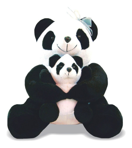 Pelúcia Panda Com Filhote - Antialérgica- Soft Toys Cor Braco e Preto
