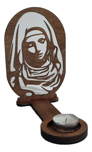 Portavela Madera Virgen Maria Sombra Artesanal Decorativo