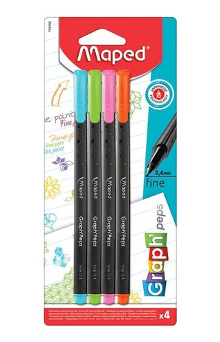 Marcador Punto Fino Colores Pastel 4 Piezas Graph Peps Maped