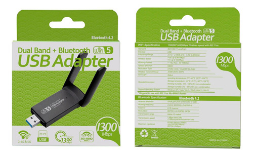 Adaptador Wifi 1300mbps Doble Banda 5g /2.4g + Bluetooth 4.3