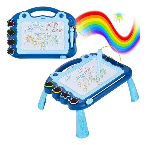 Tablero Juego Pizarra Magica Con Soporte Para Niños 4 Sello Color Celeste