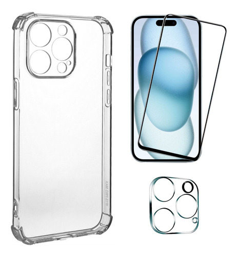 Kit Capa Para iPhone 15 Pro Max + Película 3d + Pel Camera