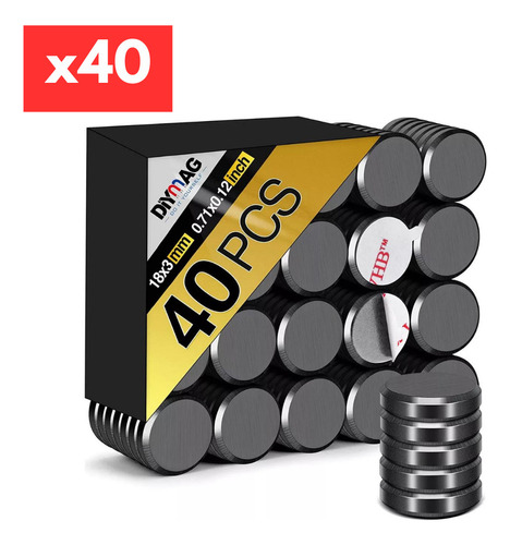 40 Imanes Industriales De Cerámica 18x3mm Con Adhesivo Pack